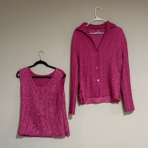 RAFAEL Essential Pink Knit Blouse and Cardigan Set